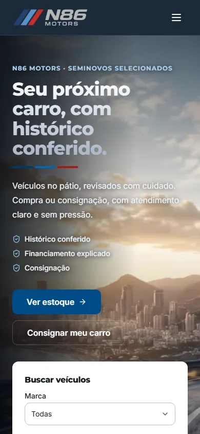 Site N86 Motors no celular